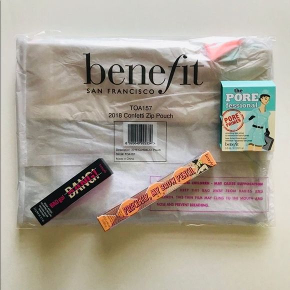 Benefit Cosmetics Makeup Set Brow pencil, Mascara, pore primer, pouch New - Picture 2 of 6